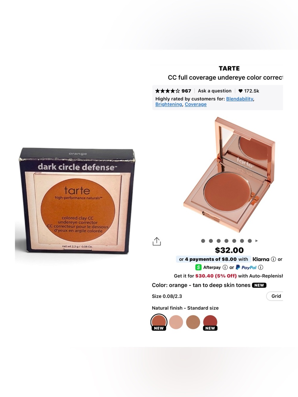 Tarte Colored Clay CC Undereye Corrector in Orange